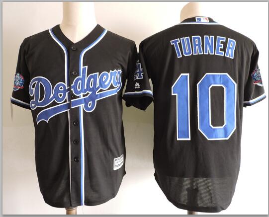 Dodgers 10 Justin Turner Black 60th Anniversary patch Cool Base Jersey