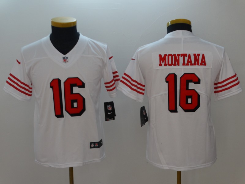 Nike 49ers 16 Joe Montana White Youth Color Rush Vapor Untouchable Limited Jersey