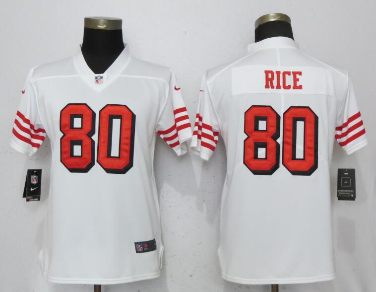 Nike 49ers 80 Jerry Rice White Women Color Rush Vapor Untouchable Limited Jersey