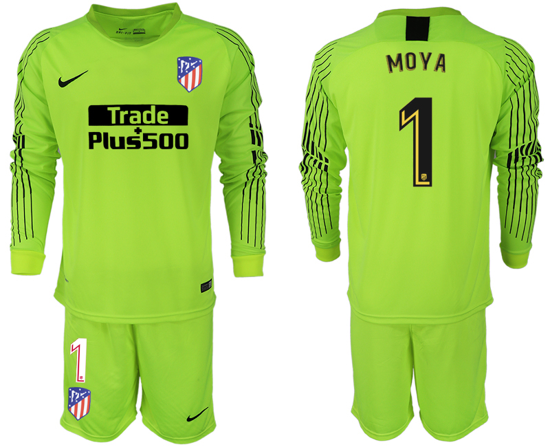 2018-19 Atletico Madrid 1 MOYA Fluorescent Green Goalkeeper Long Sleeve Soccer Jersey