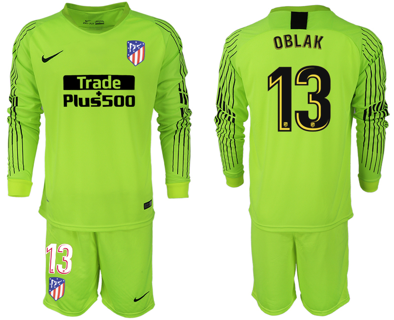 2018-19 Atletico Madrid 13 OBLAK Fluorescent Green Goalkeeper Long Sleeve Soccer Jersey