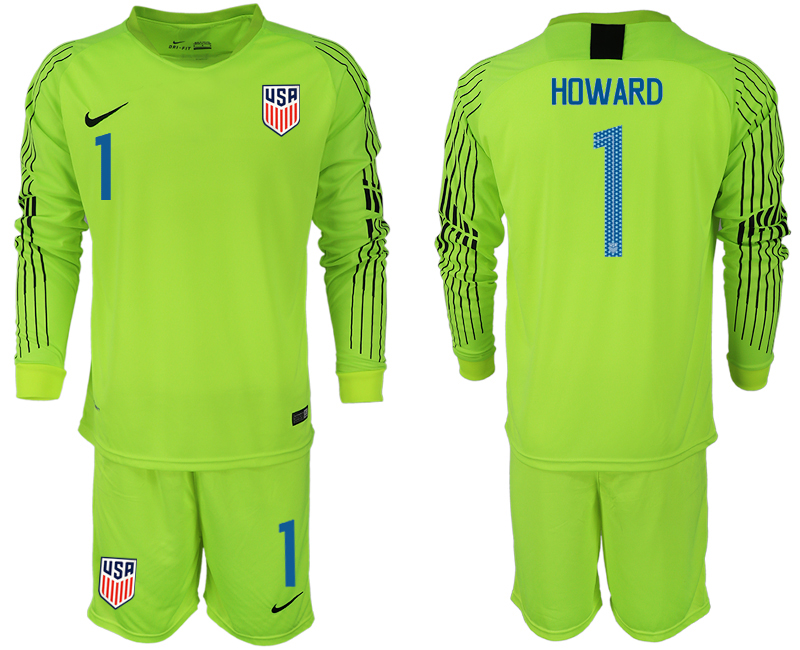 2018-19 USA 1 HOWARD Fluorescent Green Goalkeeper Long Sleeve Soccer Jersey