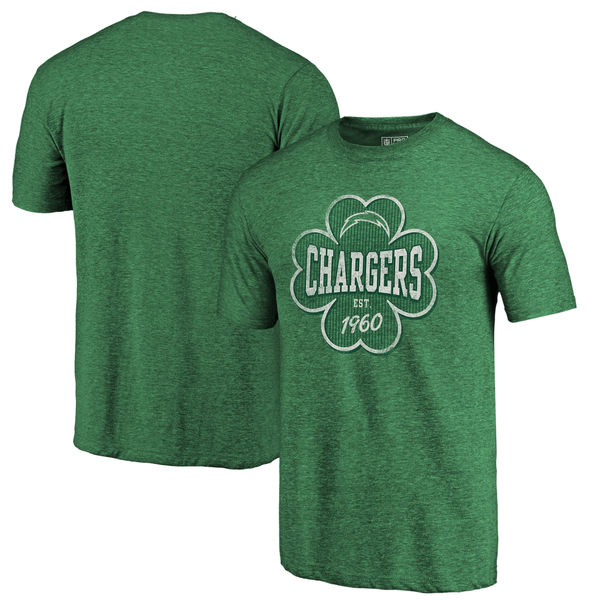 Men's Los Angeles Chargers NFL Pro Line by Fanatics Branded Kelly Green Emerald Isle Tri Blend T-Shirt - Click Image to Close
