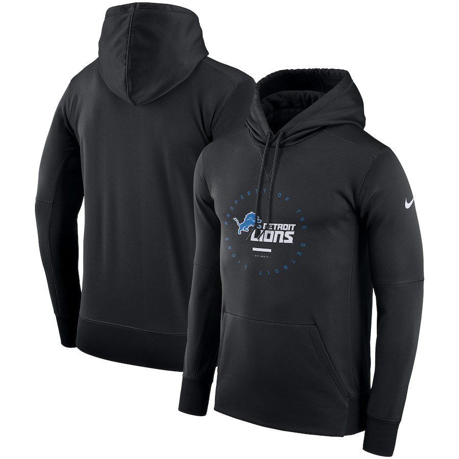 Detroit Lions Nike Sideline Property Of Wordmark Logo Performance Pullover Hoodie Black - Click Image to Close