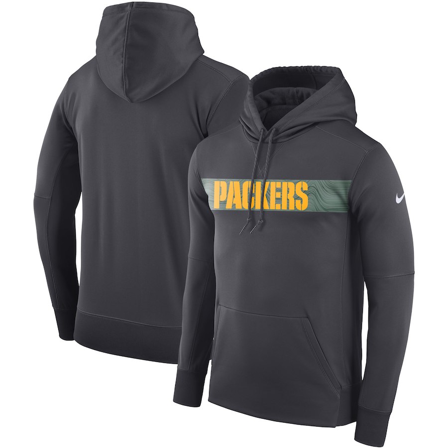 Green Bay Packers Nike Sideline Team Performance Pullover Hoodie Charcoal