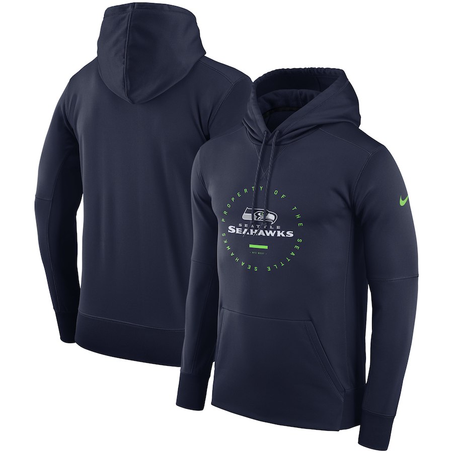 Seattle Seahawks Nike Sideline Property Of Wordmark Logo Performance Pullover Hoodie College Navy - Click Image to Close
