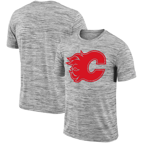 Calgary Flames 2018 Heathered Black Sideline Legend Velocity Travel Performance T-Shirt