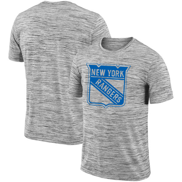 New York Rangers 2018 Heathered Black Sideline Legend Velocity Travel Performance T-Shirt - Click Image to Close