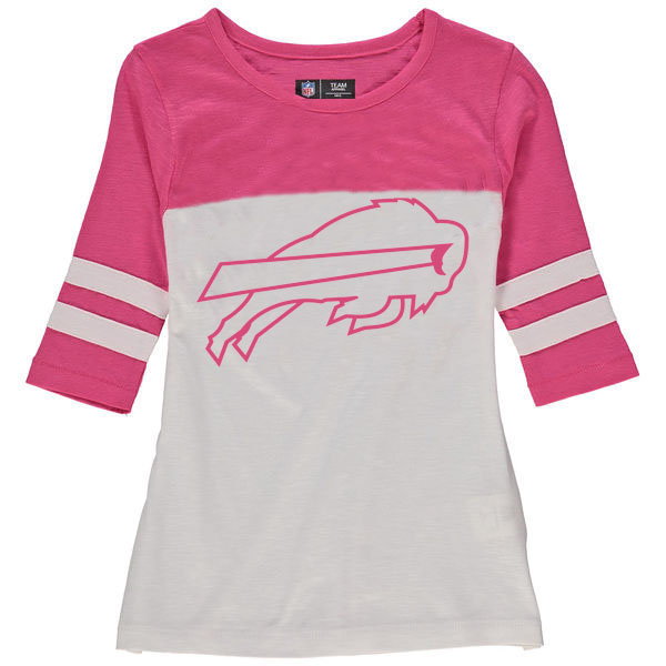 Buffalo Bills 5th & Ocean by New Era Girls Youth Jersey 34 Sleeve T-Shirt White/Pink