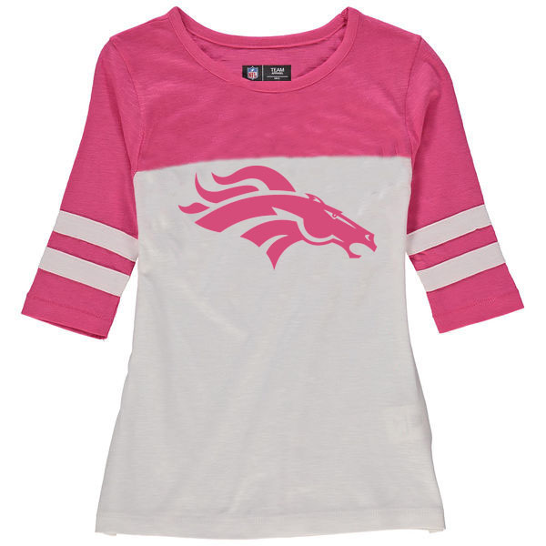 Denver Broncos 5th & Ocean by New Era Girls Youth Jersey 34 Sleeve T-Shirt White/Pink