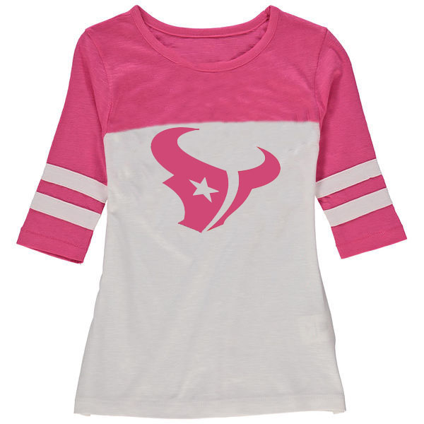 Houston Texans 5th & Ocean by New Era Girls Youth Jersey 34 Sleeve T-Shirt White/Pink