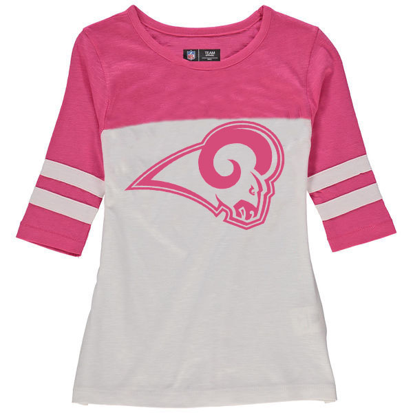 Los Angeles Rams 5th & Ocean by New Era Girls Youth Jersey 34 Sleeve T-Shirt White/Pink