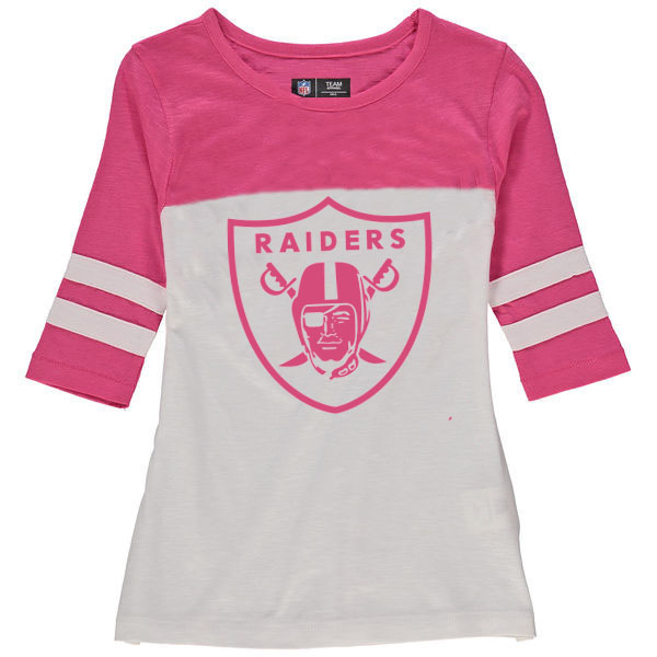 Oakland Raiders 5th & Ocean by New Era Girls Youth Jersey 34 Sleeve T-Shirt White/Pink
