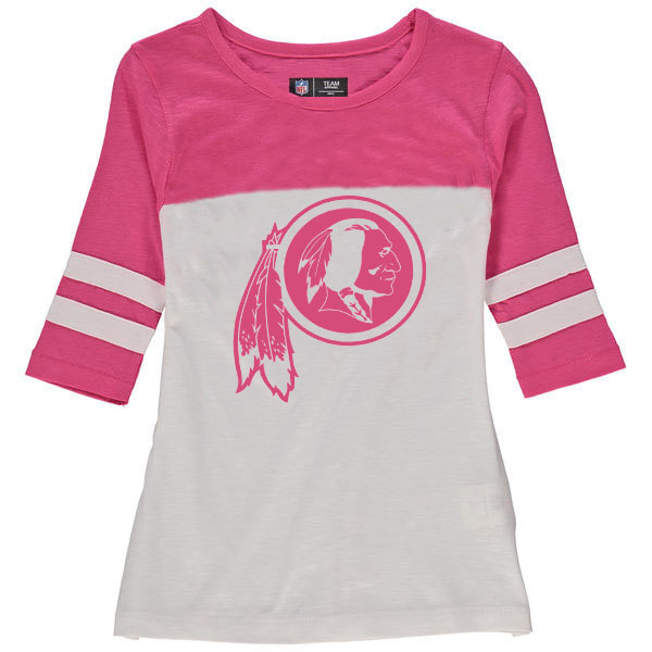 Washington Redskins 5th & Ocean by New Era Girls Youth Jersey 34 Sleeve T-Shirt White/Pink