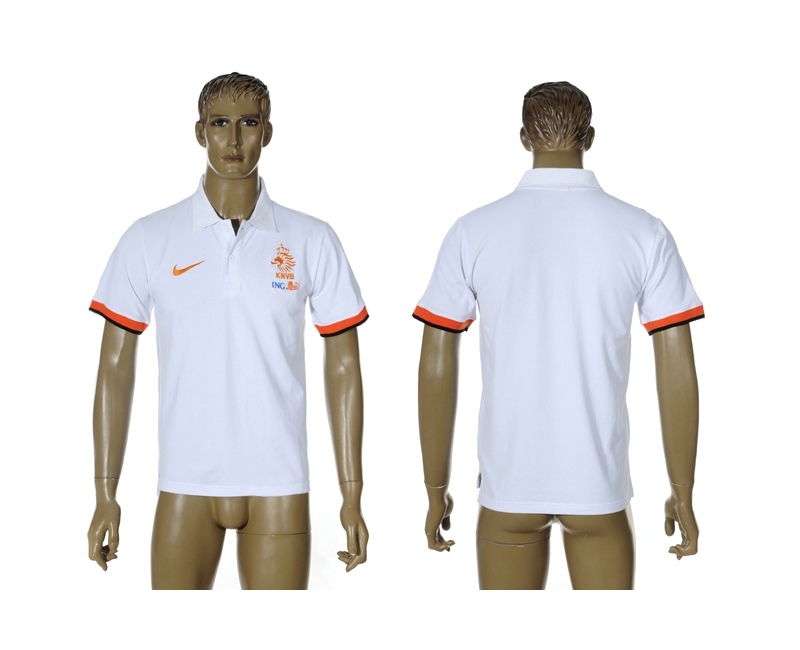 Netherlands White Soccer Polo Shirt
