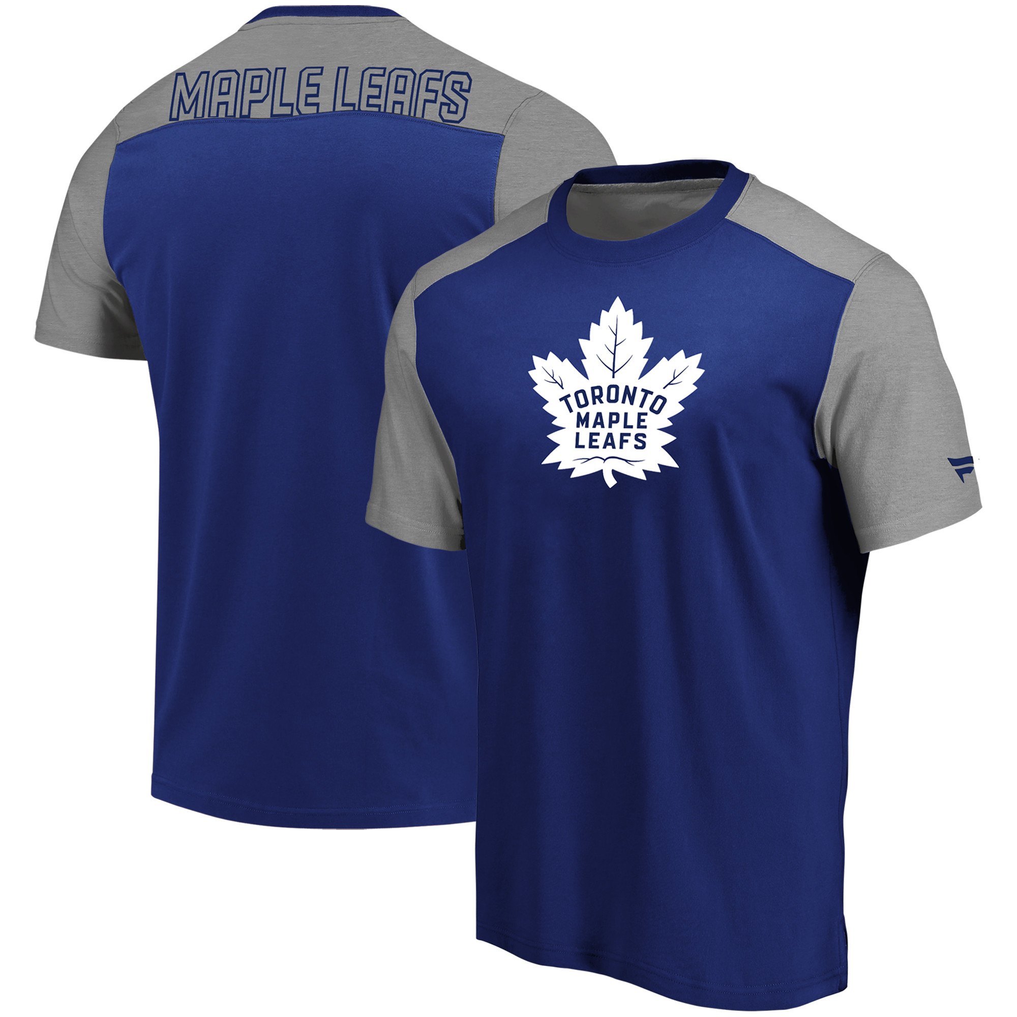 Toronto Maple Leafs Fanatics Branded Iconic Blocked T-Shirt BlueHeathered Gray
