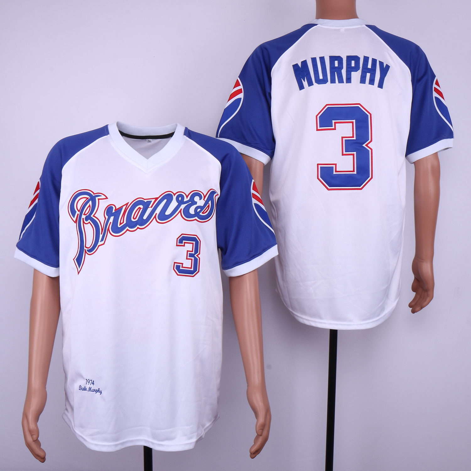 Braves 3 Dale Murphy White 1974 Throwback Jersey - Click Image to Close