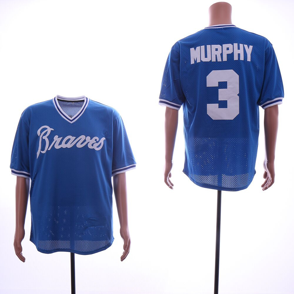 Braves 3 Dale Murphy Blue Mesh Throwback Jersey - Click Image to Close