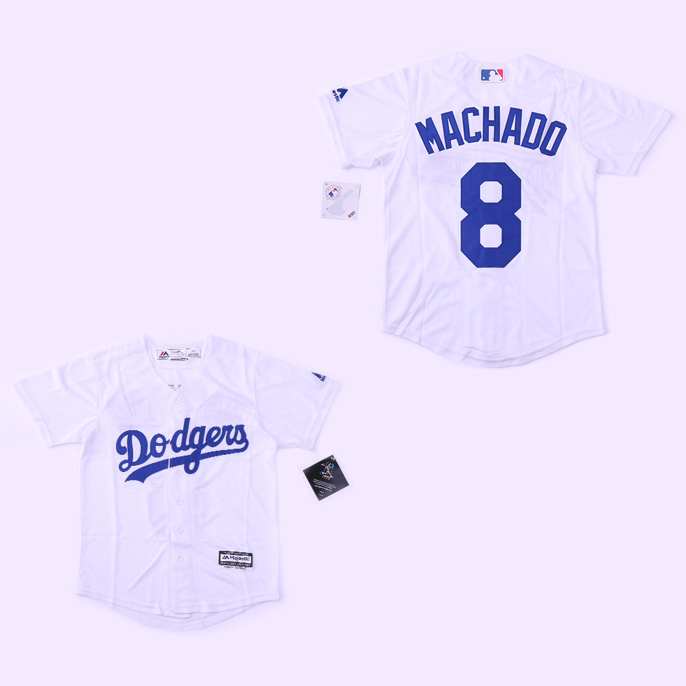 Dodgers 8 Manny Machado White Youth Cool Base Jersey - Click Image to Close
