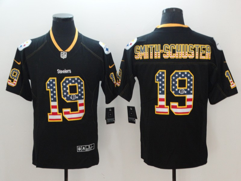 Nike Steelers 19 JuJu Smith-Schuster Black USA Flag Fashion Limited Jersey