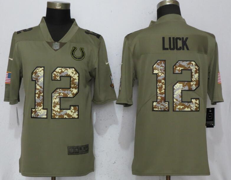 Nike Colts 12 Andrew Luck Olive Camo Salute To Service Limited Jersey