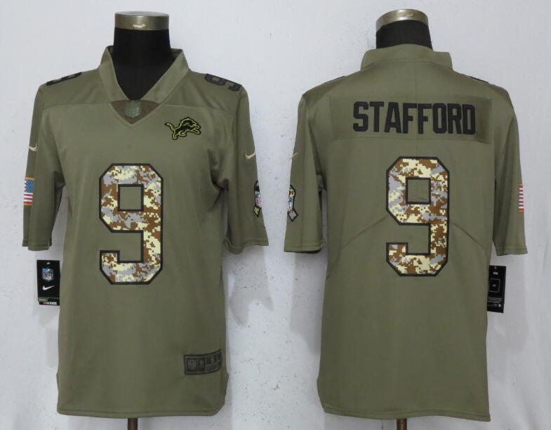 Nike Lions 9 Matthew Stafford Olive Camo Salute To Service Limited Jersey