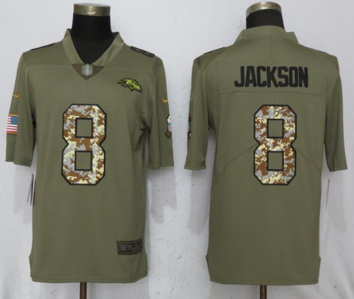 Nike Ravens 8 Lamar Jackson Olive Camo Salute To Service Limited Jersey