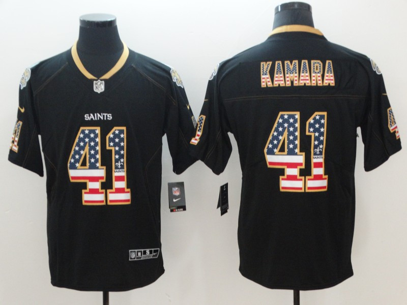 Nike Saints 41 Alvin Kamara Black USA Flag Fashion Limited Jersey