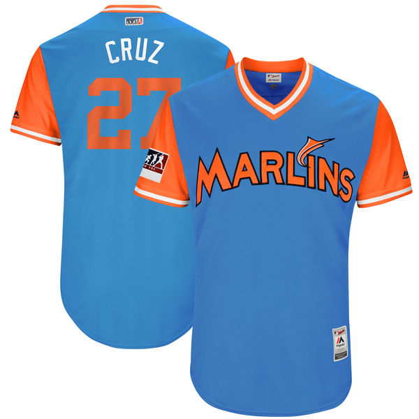 Marlins 27 Giancarlo Stanton Cruz Light Blue 2018 Players' Weekend Authentic Team Jersey - Click Image to Close