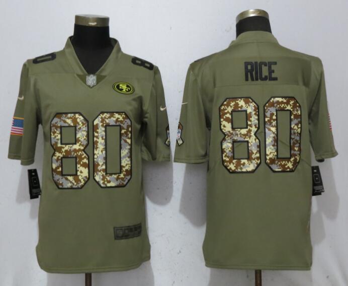 Nike 49ers 80 Jerry Rice Olive Camo Salute To Service Limited Jersey