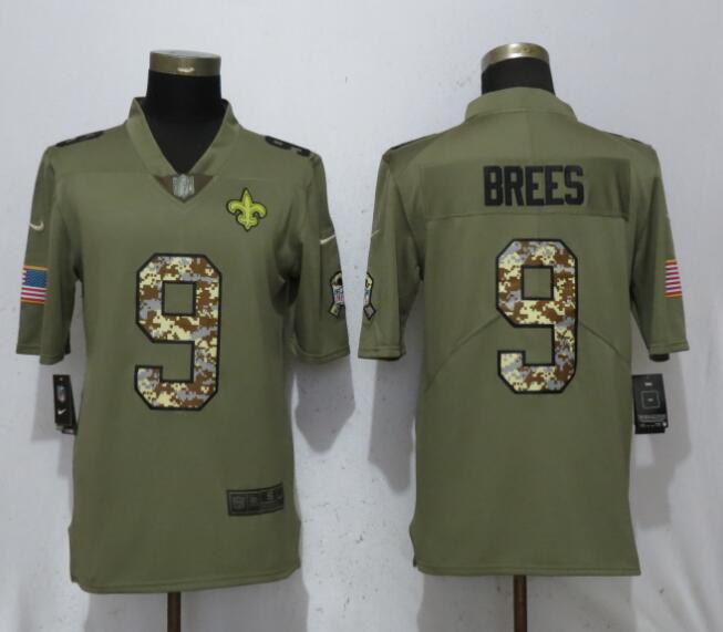 Nike Saints 9 Drew Brees Olive Camo Salute To Service Limited Jersey