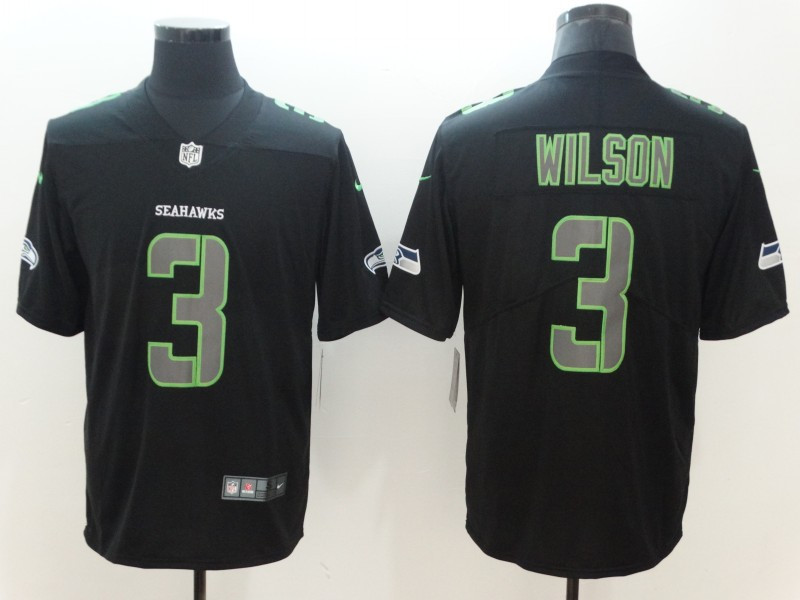 Nike Seahawks 3 Russell Wilson Black Vapor Impact Limited Jersey