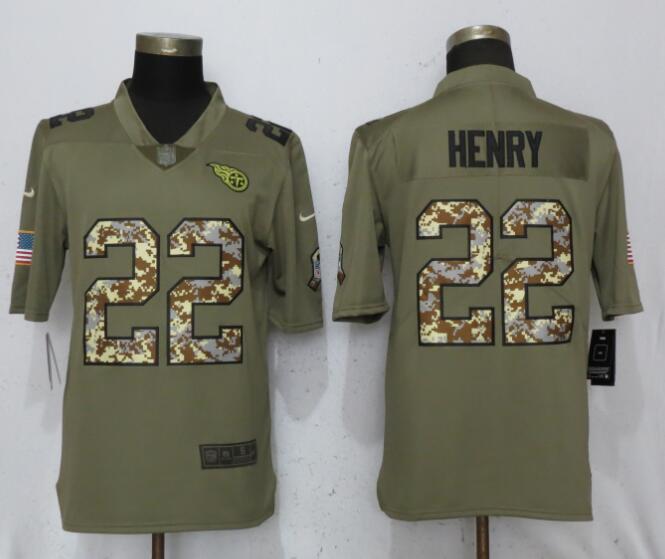 Nike Titans 22 Derrick Henry Olive Camo Salute To Service Limited Jersey