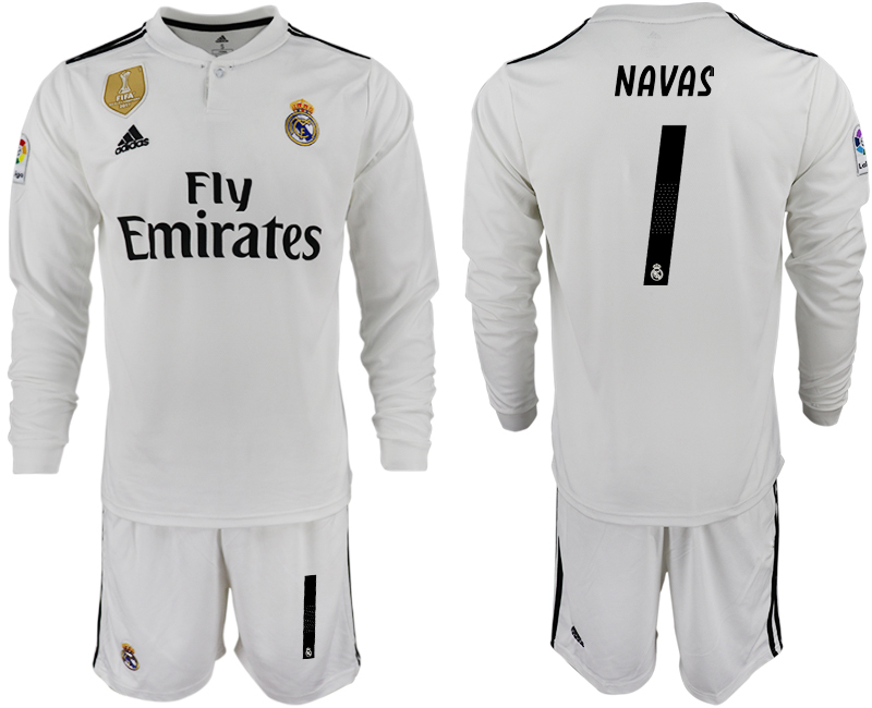 2018-19 Real Madrid 1 NAVAS Home Long Sleeve Soccer Jersey