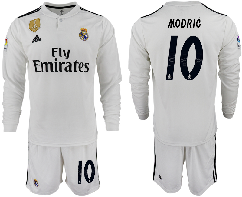 2018-19 Real Madrid 10 MODRIC Home Long Sleeve Soccer Jersey - Click Image to Close
