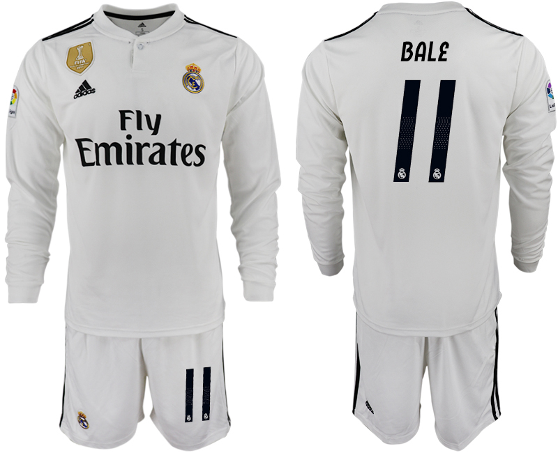 2018-19 Real Madrid 11 BALE Home Long Sleeve Soccer Jersey - Click Image to Close