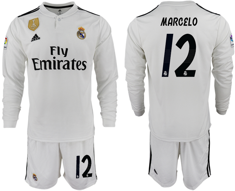 2018-19 Real Madrid 12 MAECELO Home Long Sleeve Soccer Jersey - Click Image to Close