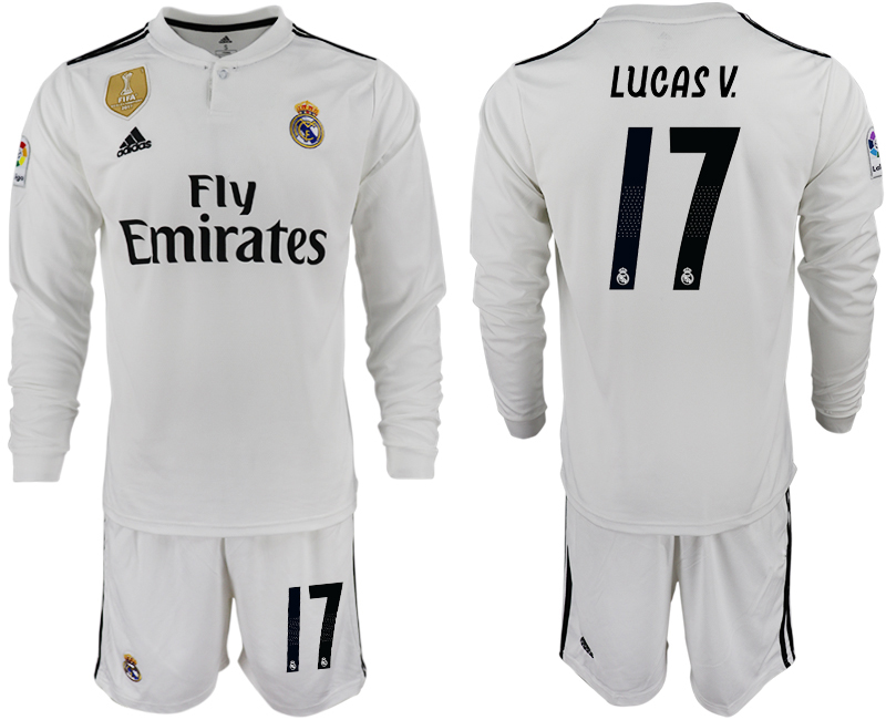 2018-19 Real Madrid 17 LUCAS V. Home Long Sleeve Soccer Jersey - Click Image to Close