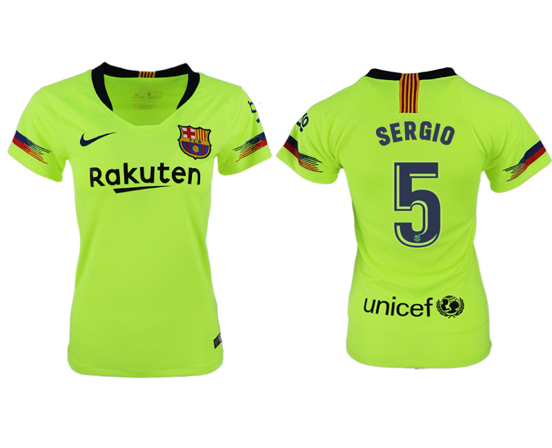 2018-19 Barcelona 5 SERGIO Away Women Soccer Jersey - Click Image to Close