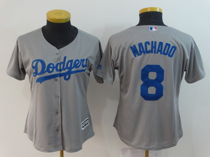 Dodgers 8 Manny Machado Gray Women Cool Base Jersey - Click Image to Close