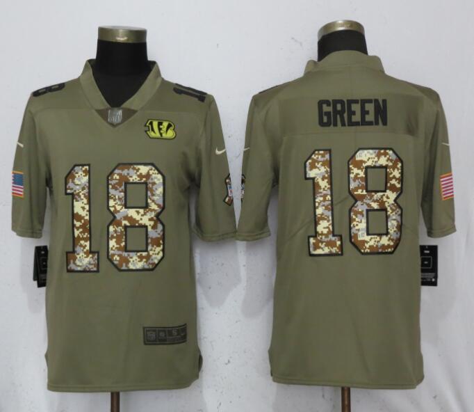 Nike Bengals 18 A.J. Green Olive Camo Salute To Service Limited Jersey