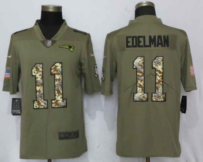 Nike Patriots 11 Julian Edelman Olive Camo Salute To Service Limited Jersey