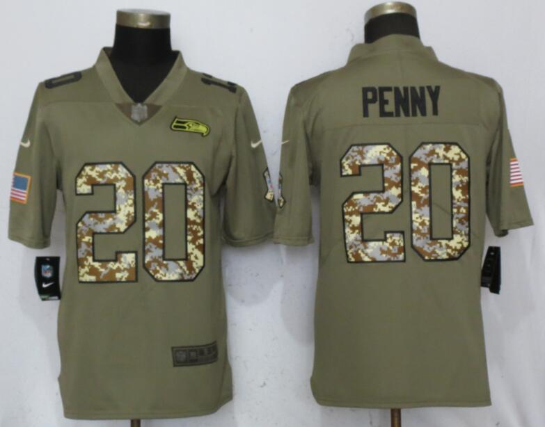 Nike Seahawks 20 Rashaad Penny Olive Camo Salute To Service Limited Jersey
