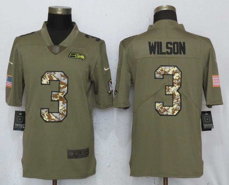 Nike Seahawks 3 Russell Wilson Olive Camo Salute To Service Limited Jersey