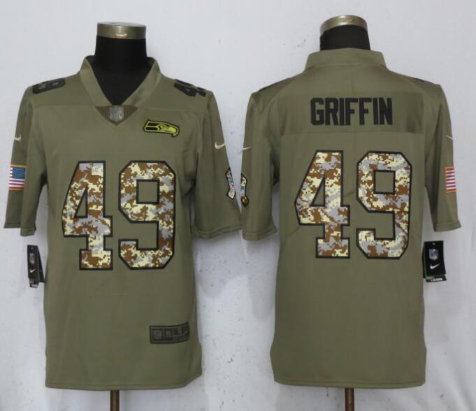 Nike Seahawks 49 Shaquill Griffin Olive Camo Salute To Service Limited Jersey
