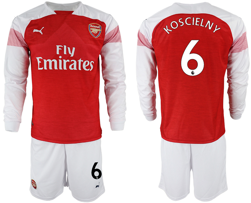 2018-19 Arsenal 6 KOSCIELNY Home Long Sleeve Soccer Jersey - Click Image to Close