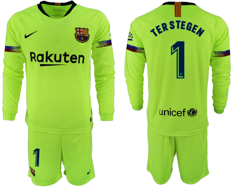 2018-19 Barcelona 1 TER STEGEN Away Long Sleeve Soccer Jersey