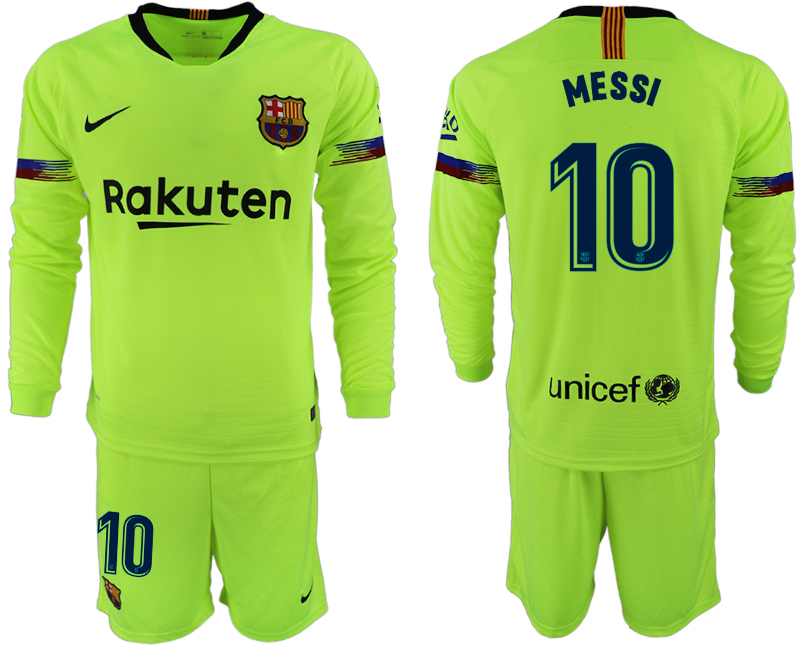 2018-19 Barcelona 10 MESSI Away Long Sleeve Soccer Jersey