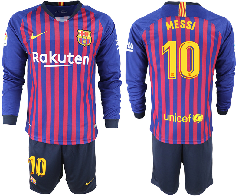 2018-19 Barcelona 10 MESSI Home Long Sleeve Soccer Jersey