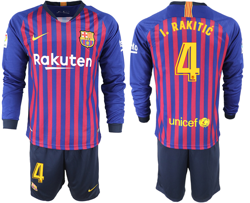 2018-19 Barcelona 4 I. RAKITIC Home Long Sleeve Soccer Jersey